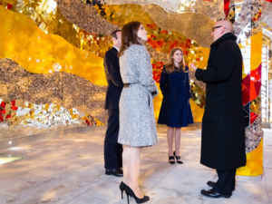 The princesses Beatrice and Eugenie of York and Ronald Clark, director of the Royal Gardens, visit the Grotto