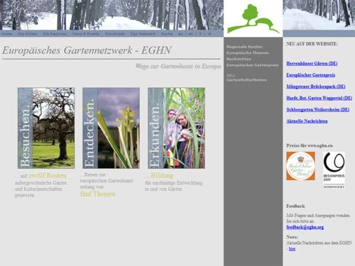 Die Homepage des Europäischen Gartennetzwerks