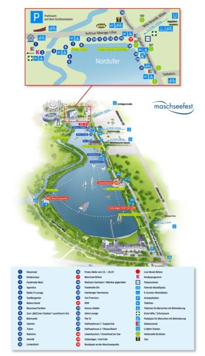 Mapa com os locais dos eventos da Maschseefest 2026