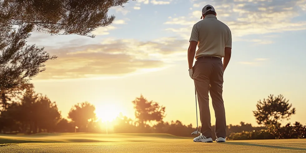 Golfspiller med ball og kølle