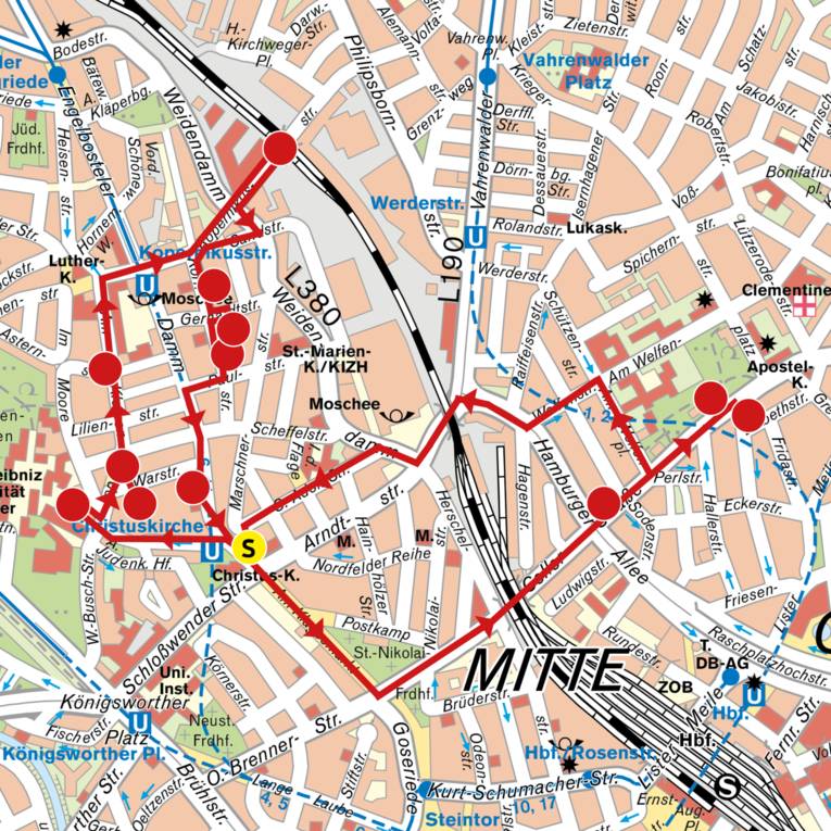 Karte zum Streetart-Ausflug durch Hannover