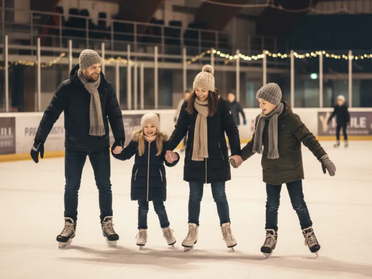 Familie beim Schlittschuhlaufen