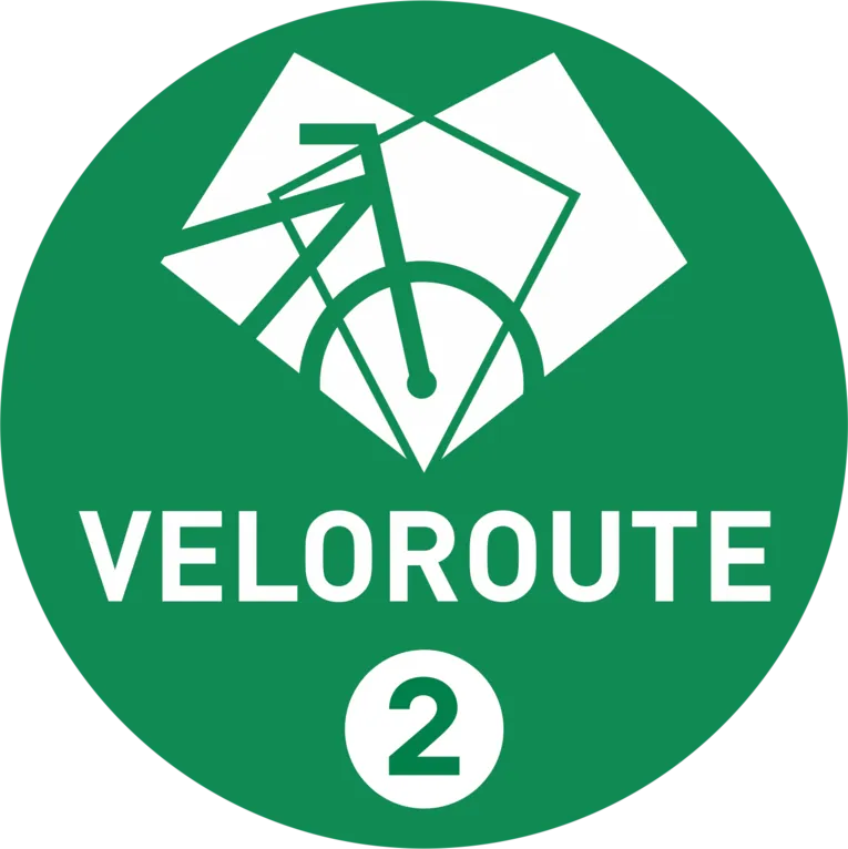 Grünes, rundes Logo mit der Abbildung eines Fahrrads und der Aufschrift Veloroute 3.