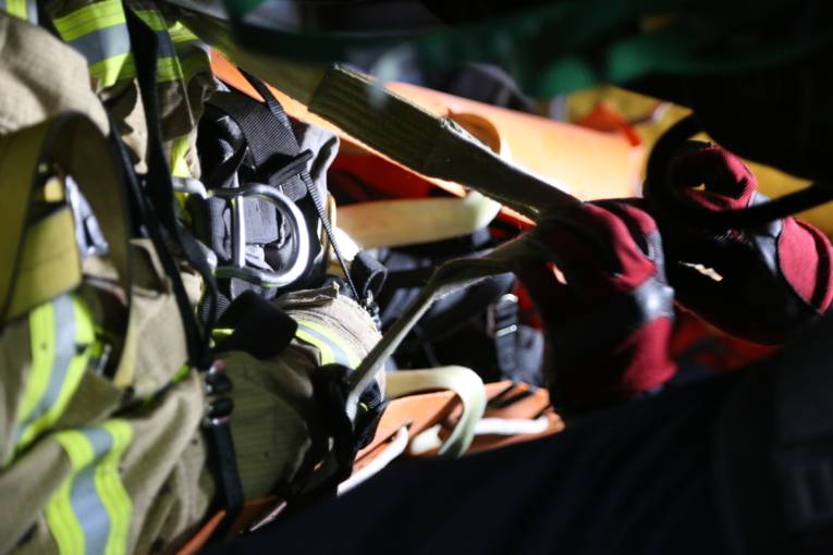 I soccorritori in quota dei vigili del fuoco di Hannover durante un'esercitazione.
