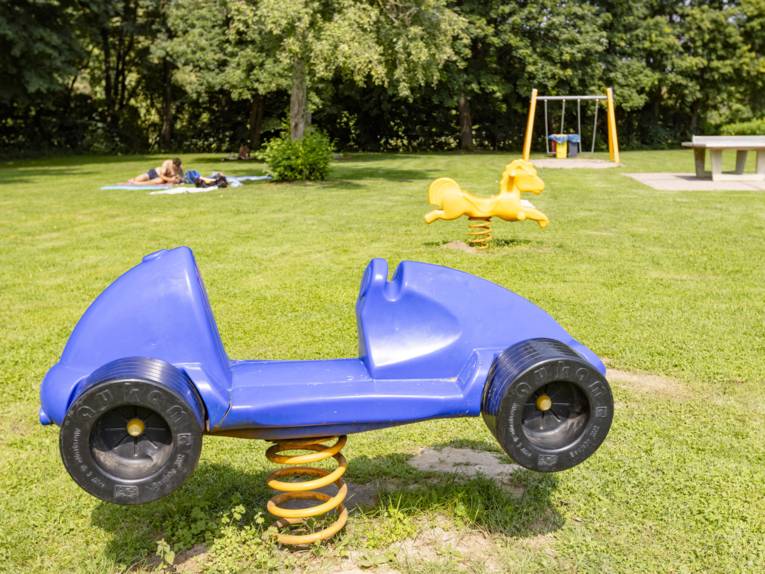 Spielger&auml;te Auto und Pferd f&uuml;r die Kleinsten auf einer Wiese