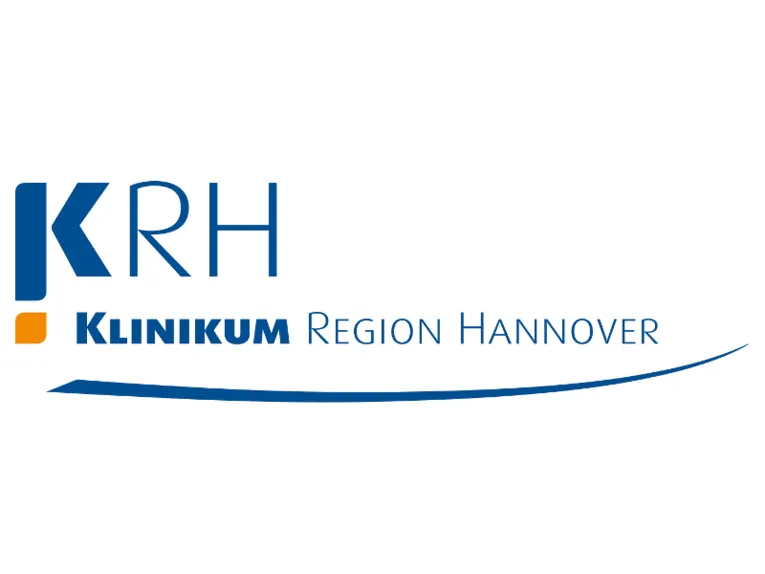 I blått står bokstäverna ”KRH”, och under dem står, även det i blått, ”Klinikum der Region Hannover”.
