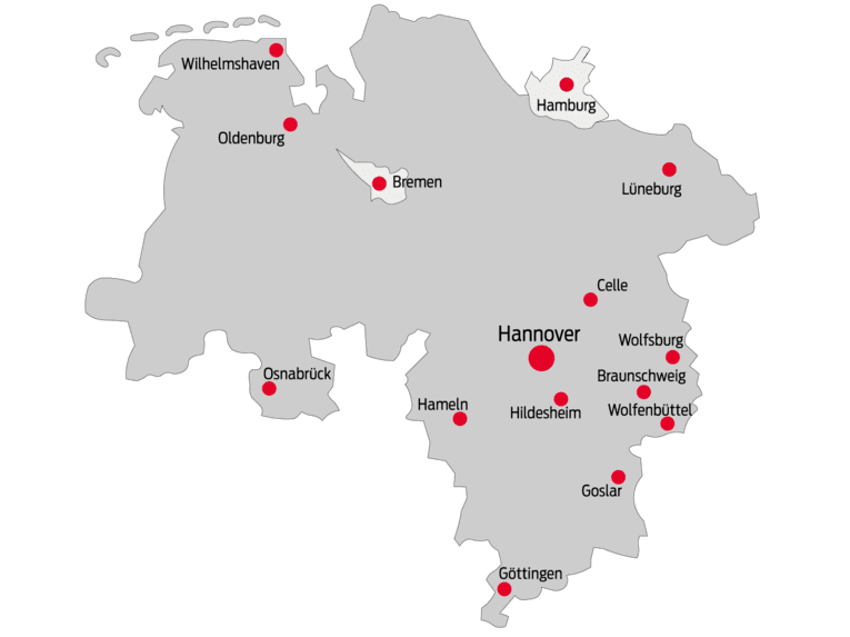 zentrale Lage Hannovers innerhalb Niedersachsens