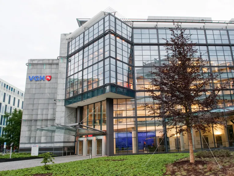 A modern building with a glass façade.