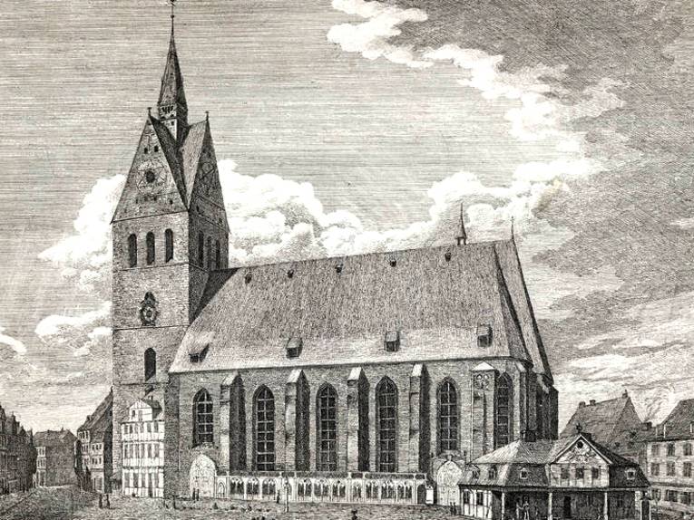 Marktkirche, Kupferstich von Georg Heinrich Busse, vor 1835